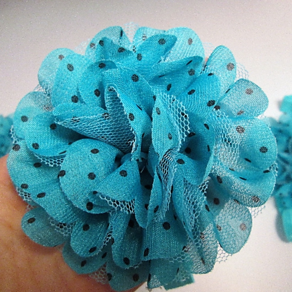 3/$25 Teal Blue Polka Dot Flower Headband - Picture 1 of 3